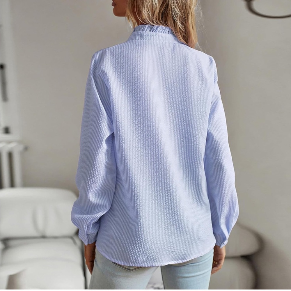 ePretty Light Blue Button Down Shirt with Ruffles - Picture 5 of 8